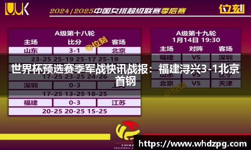 世界杯预选赛季军战快讯战报：福建浔兴3-1北京首钢